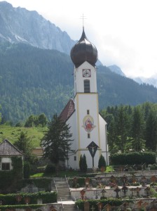 Church in the Bavarian Village of Granau with Mt. Zugspitze